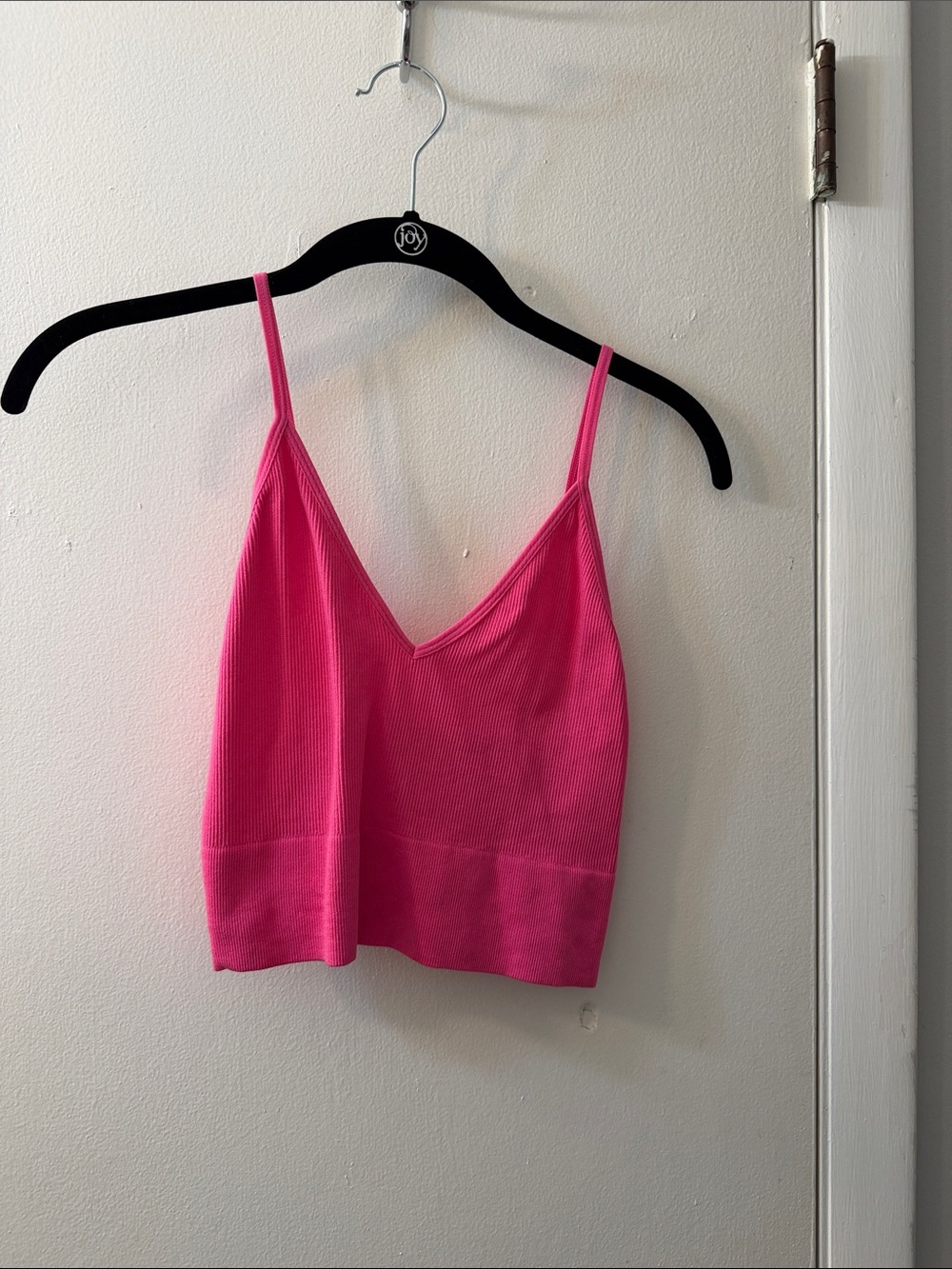 Bozzolo Hot Pink Ribbed V-Neck Cropped Camisole